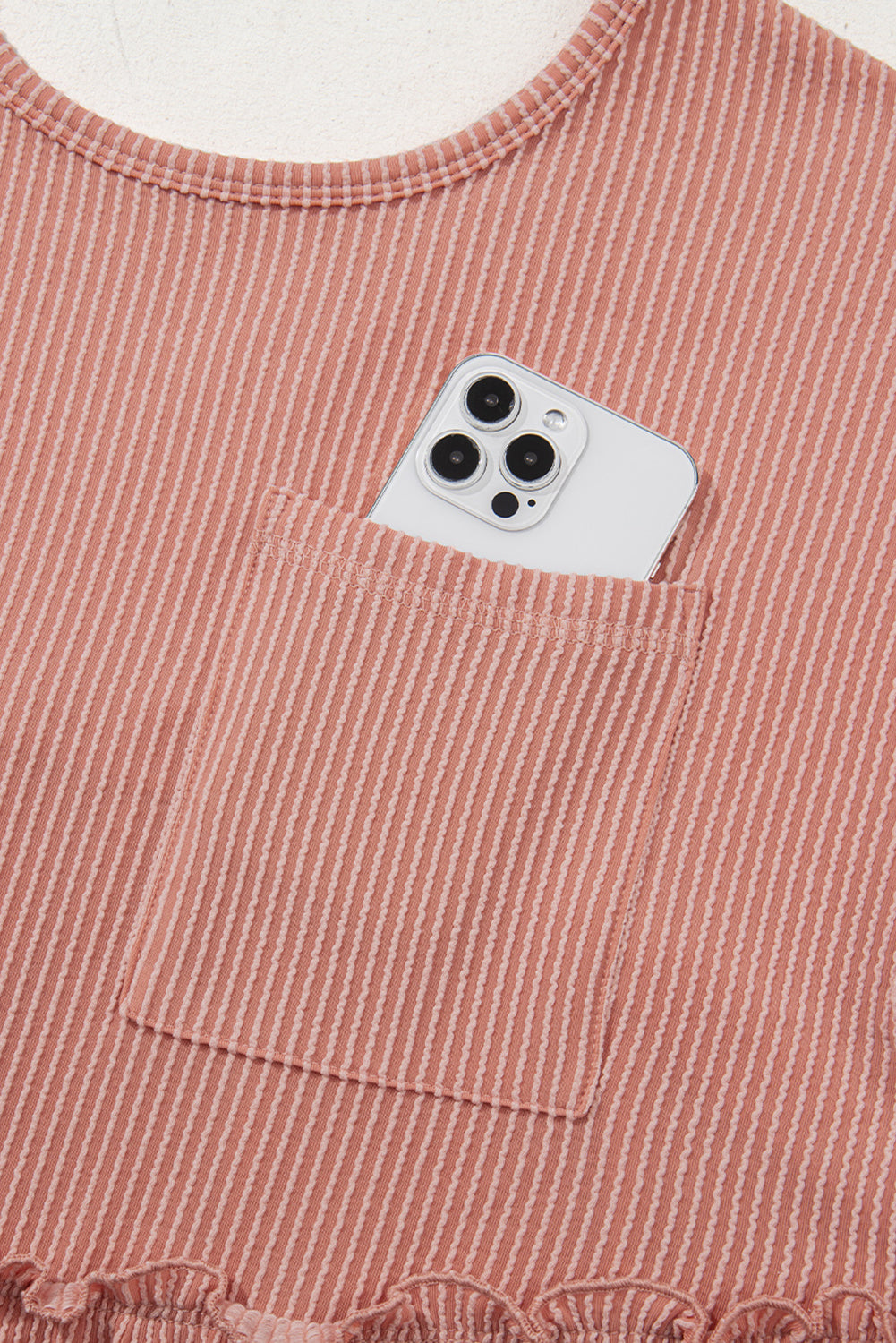Dusty Pink Corded Knit Textured Patched Pocket Frilled Swing Mini Dress with Pockets Mini Dresses JT's Designer Fashion