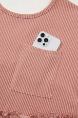 Dusty Pink Corded Knit Textured Patched Pocket Frilled Swing Mini Dress with Pockets Mini Dresses JT's Designer Fashion