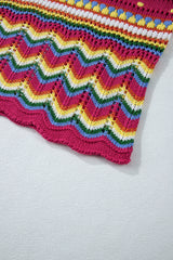 Rose Red Colorblock Striped Hollowed Knit Loose Sleeve Sweater Sweaters JT's Designer Fashion