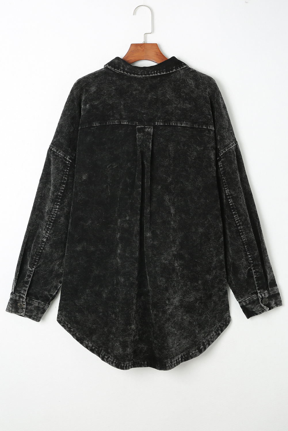 Black Vintage Distressed Mineral Wash Oversized Shacket Jackets JT's Designer Fashion