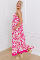 Rose Floral V Neck Crisscross Backless Long Dress Maxi Dresses JT's Designer Fashion