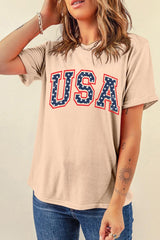 Khaki Starry USA Lettering Independent Day T-shirt Graphic Tees JT's Designer Fashion