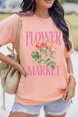 Pink FLOWER MARKET Graphic Crewneck T Shirt Graphic Tees JT's Designer Fashion