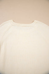 White Buttoned Bishop Sleeve Crew Neck Sweater Sweaters JT's Designer Fashion