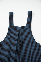 Sail Blue Plaid Print Buttoned Pocketed High Waist Overall Jumpsuits & Rompers JT's Designer Fashion
