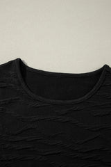 Black Solid Wavy Textured Slim Fit Long Sleeve T Shirt Long Sleeve Tops JT's Designer Fashion