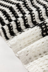White Stripe Contrast Striped Crochet Puff Sleeve Sweater Sweaters JT's Designer Fashion
