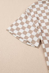 Brown Checkerboard T Shirt and High Waist Skorts 2 Piece Outfit Short Sets JT's Designer Fashion