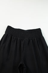 Black Shirred High Waist Plus Size Wide Leg Pants Plus Size Bottoms JT's Designer Fashion