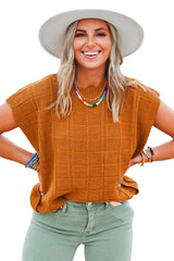 Chestnut Grid Textured Short Sleeve Sweater Sweaters & Cardigans JT's Designer Fashion