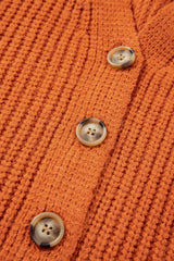 Gold Flame Button Front V Neck Chunky Cardigan Sweater Cardigans JT's Designer Fashion