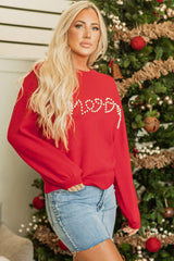 Fiery Red Pearl Beaded Merry Casual Sweater Sweaters JT's Designer Fashion