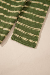 Green Stripe Drop Shoulder Casual Sweater Sweaters JT's Designer Fashion