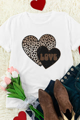 White Leopard LOVE Double Heart Printed Valentines Graphic Tee Graphic Tees JT's Designer Fashion