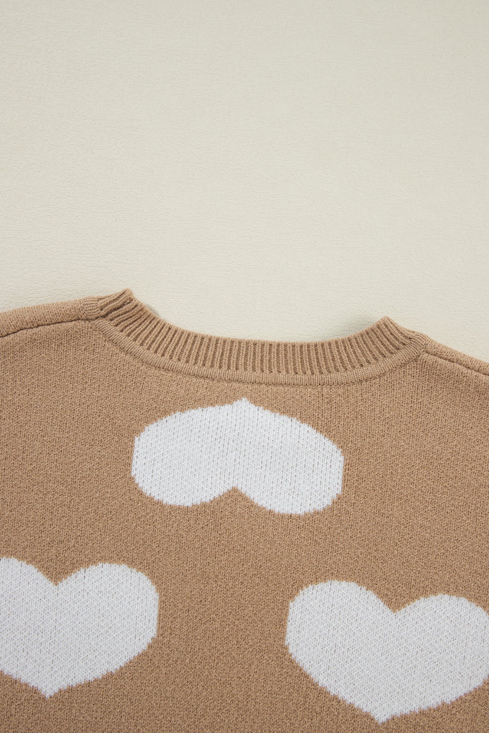 Khaki Contrast Heart Pattern Round Neck Sweater Sweaters JT's Designer Fashion