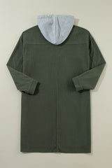 Jungle Green Oversized Corduroy Contrast Hooded Shacket Jackets JT's Designer Fashion