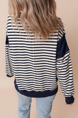 White Stripe Color Block Exposed Seam Loose Fit Sweatshirt Sweatshirts & Hoodies JT's Designer Fashion
