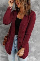 Burgundy Front Pocket and Buttons Closure Cardigan Sweaters & Cardigans JT's Designer Fashion