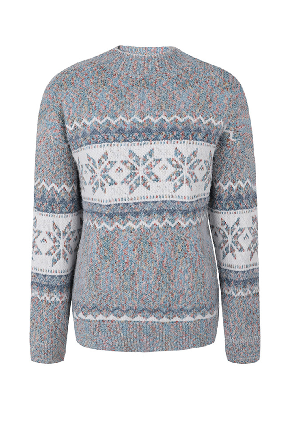 Gray Retro Snowflake Pattern Mock Neck Fuzzy Sweater Sweaters JT's Designer Fashion