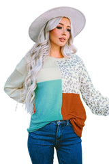 Leopard Patchwork Color Block Ribbed Long Sleeve Top Long Sleeve Tops JT's Designer Fashion
