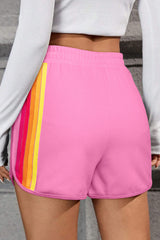 Bonbon Color Block Stripes Elastic High Waist Active Shorts Casual Shorts JT's Designer Fashion