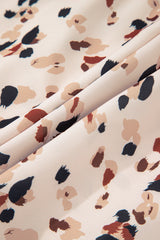 Beige Printed Surplice V Neck Cuffed Sleeve Empire Waist Plus Size Dress Plus Size Mini Dresses JT's Designer Fashion