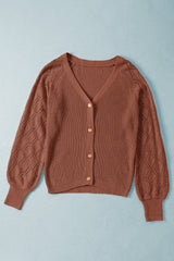 Red Bishop Sleeve Button V Neck Cardigan Sweater Cardigans JT's Designer Fashion