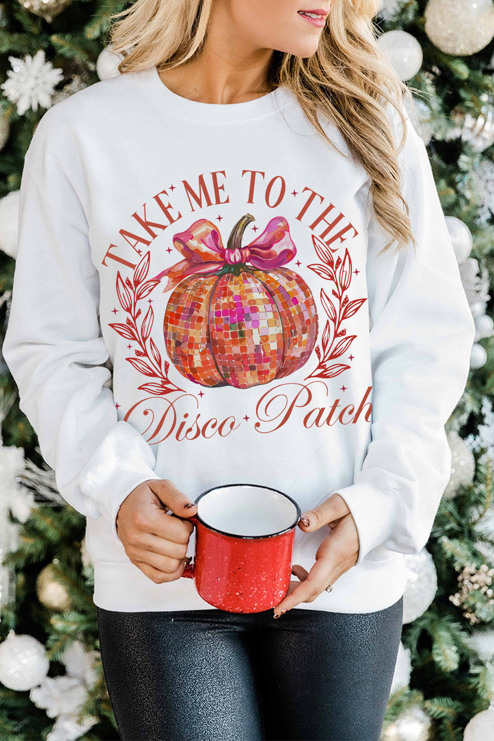 Beige Halloween Disco Ball Pumpkin Print Pullover Sweatshirt Graphic Sweatshirts JT's Designer Fashion