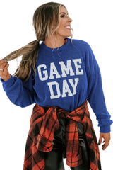 Bluing Corded GAME DAY Graphic Long Sleeve Crewneck Top Long Sleeve Tops JT's Designer Fashion