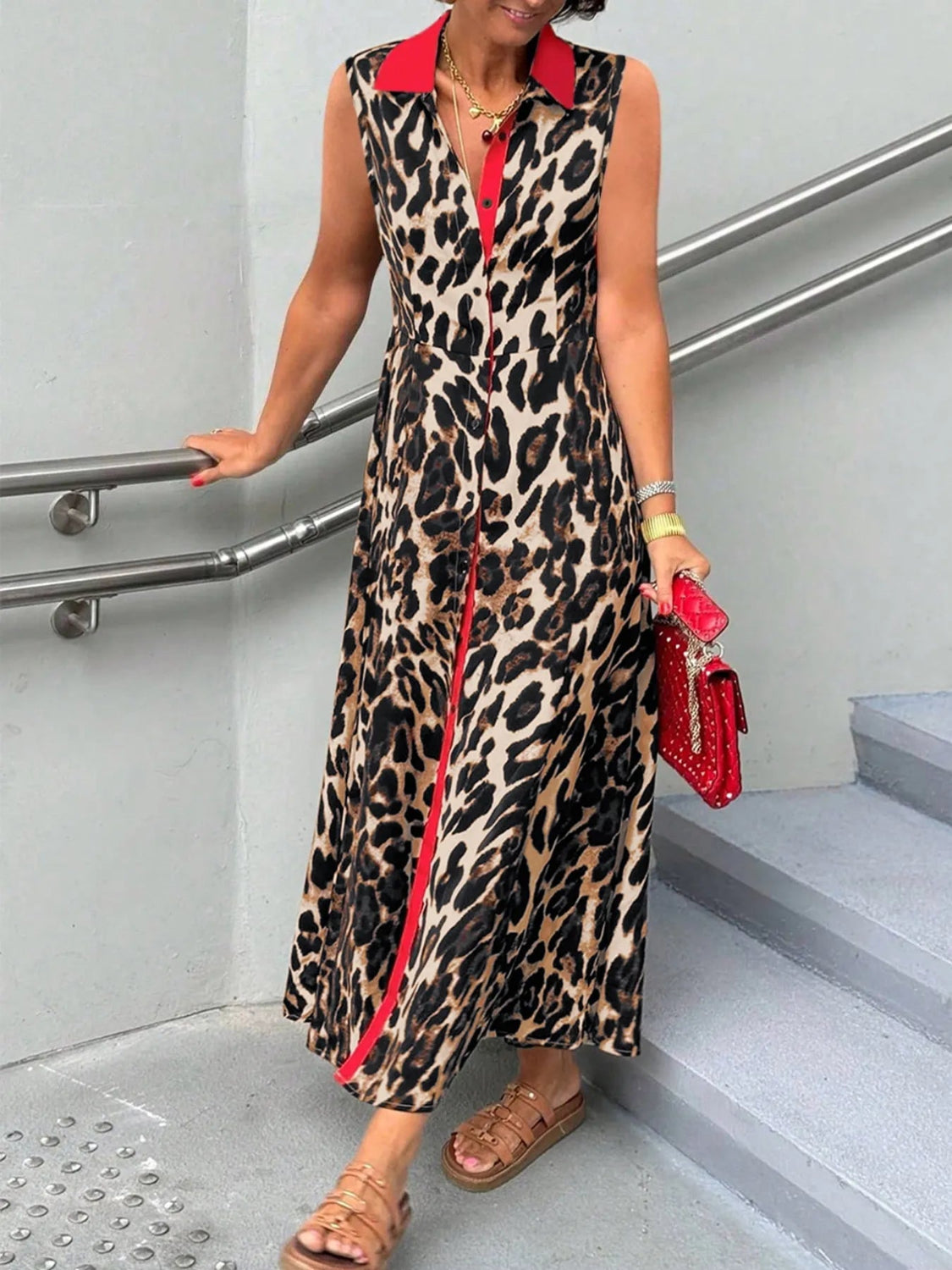 Plus Size Leopard Print Sleeveless Long Dress Leopard Maxi Dresses JT's Designer Fashion