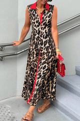 Plus Size Leopard Print Sleeveless Long Dress Maxi Dresses JT's Designer Fashion