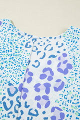 Sky Blue Leopard Print Short Sleeve V Neck Plus Size Top Plus Size Blouses & Shirts JT's Designer Fashion