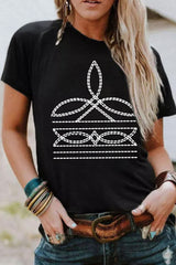 Black Western Pattern Print Slim Fit Crew Neck T Shirt Graphic Tees JT's Designer Fashion