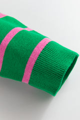 Green Stripe Ribbon Cute Bow Detail Sweater Knit Cardigan Cardigans JT's Designer Fashion