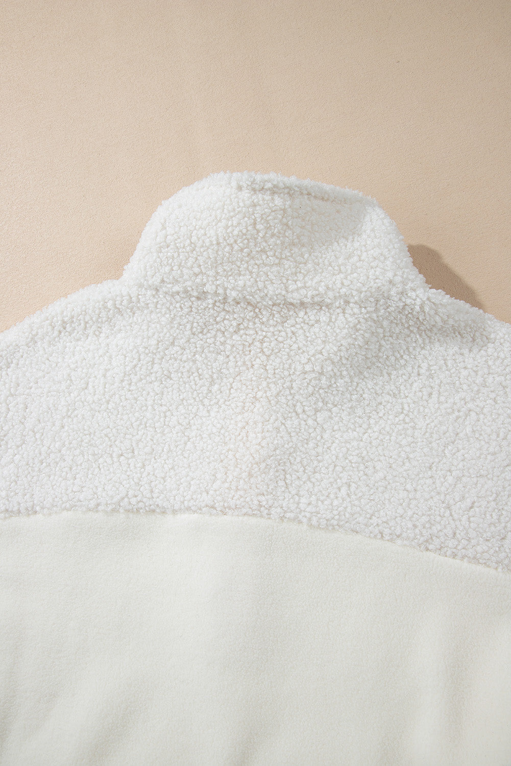 Beige Fleece Colorblock Trim Buttons Collar Sweatshirt with Pocket Sweatshirts & Hoodies JT's Designer Fashion