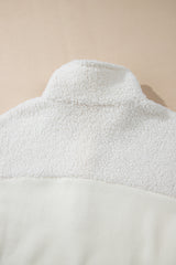 Beige Fleece Colorblock Trim Buttons Collar Sweatshirt with Pocket Sweatshirts & Hoodies JT's Designer Fashion