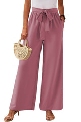 Rose Tan High Waisted Tie Front Side Pocket Wide Leg Flowy Casual Pants Pants & Culotte JT's Designer Fashion