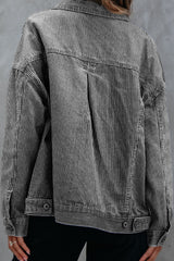Blue Stripe Washed Oversize Pocketed Denim Jacket Denim Jackets JT's Designer Fashion