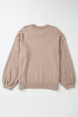 Smoke Gray Pearled Drop Shoulder Plus Size Sweater Plus Size Sweaters & Cardigans JT's Designer Fashion