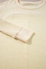 Beige Thermal Knit Patchwork Exposed Seam Long Sleeve Top Long Sleeve Tops JT's Designer Fashion