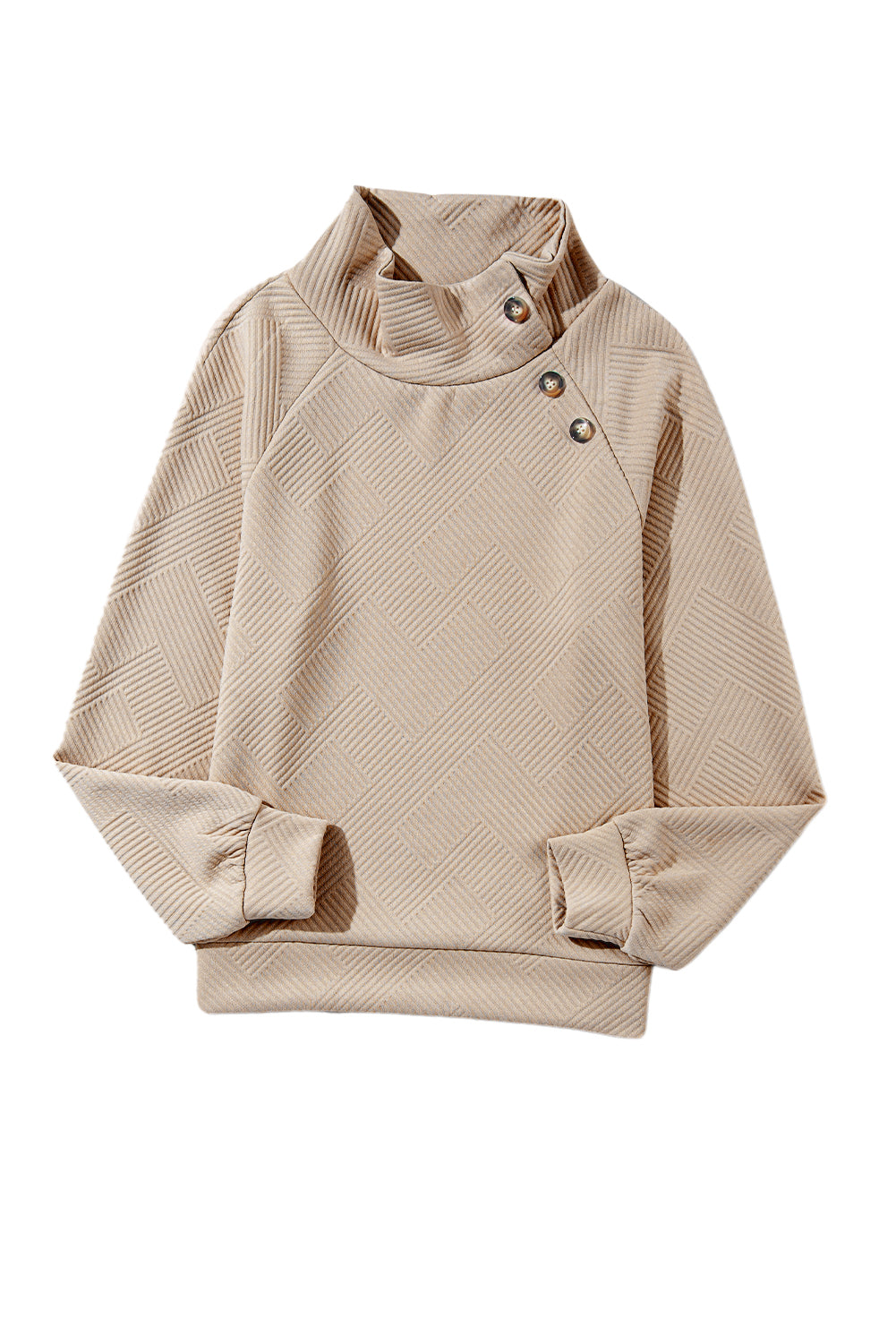 Apricot Asymmetric Buttons Detail High Neck Textured Sweatshirt Sweatshirts & Hoodies JT's Designer Fashion