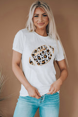 White Leopard Heart Shape Rugby Print Short Sleeve T Shirt Graphic Tees JT's Designer Fashion