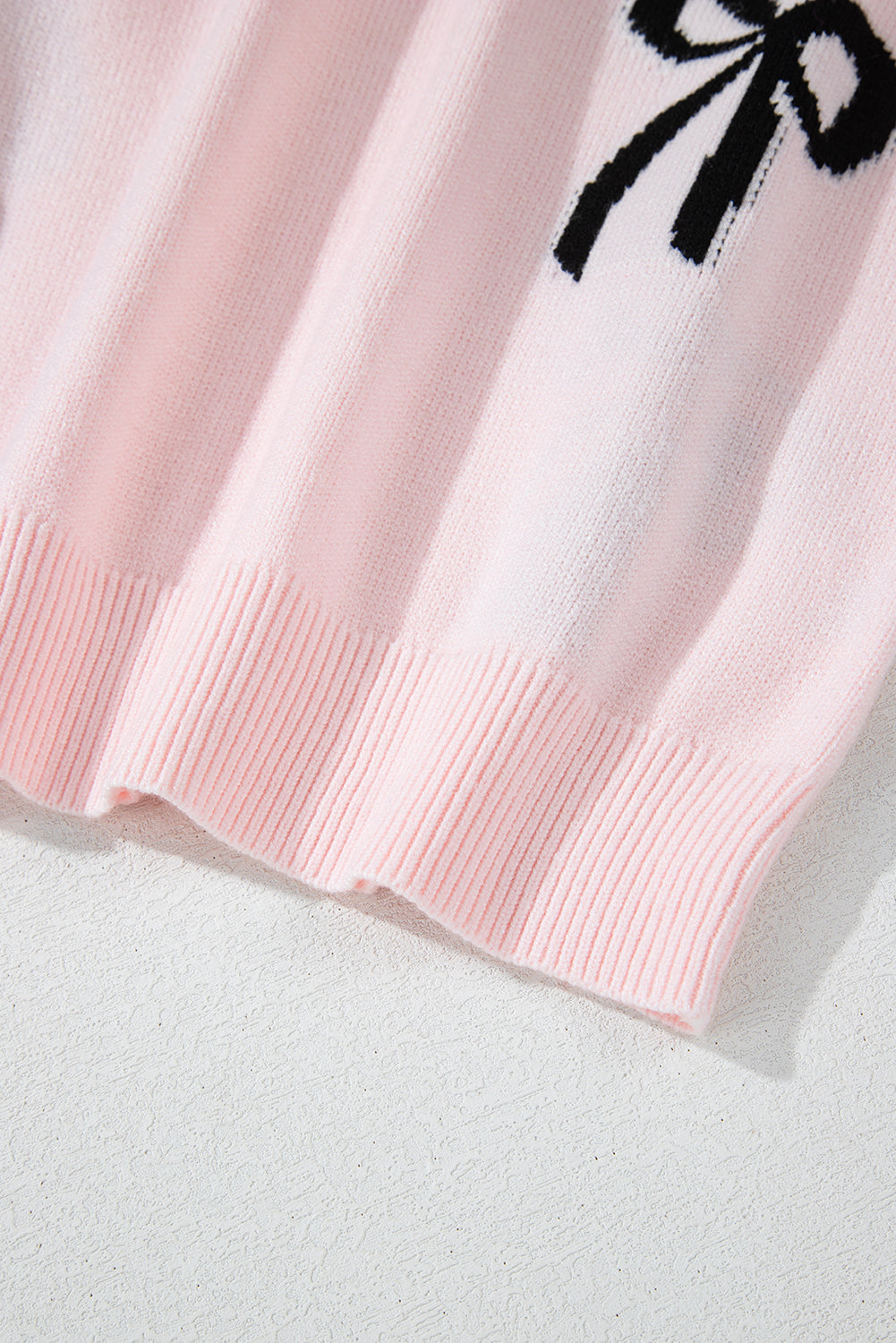 Light Pink Bow Pattern Knitted Loose Fit Sweater Sweaters JT's Designer Fashion