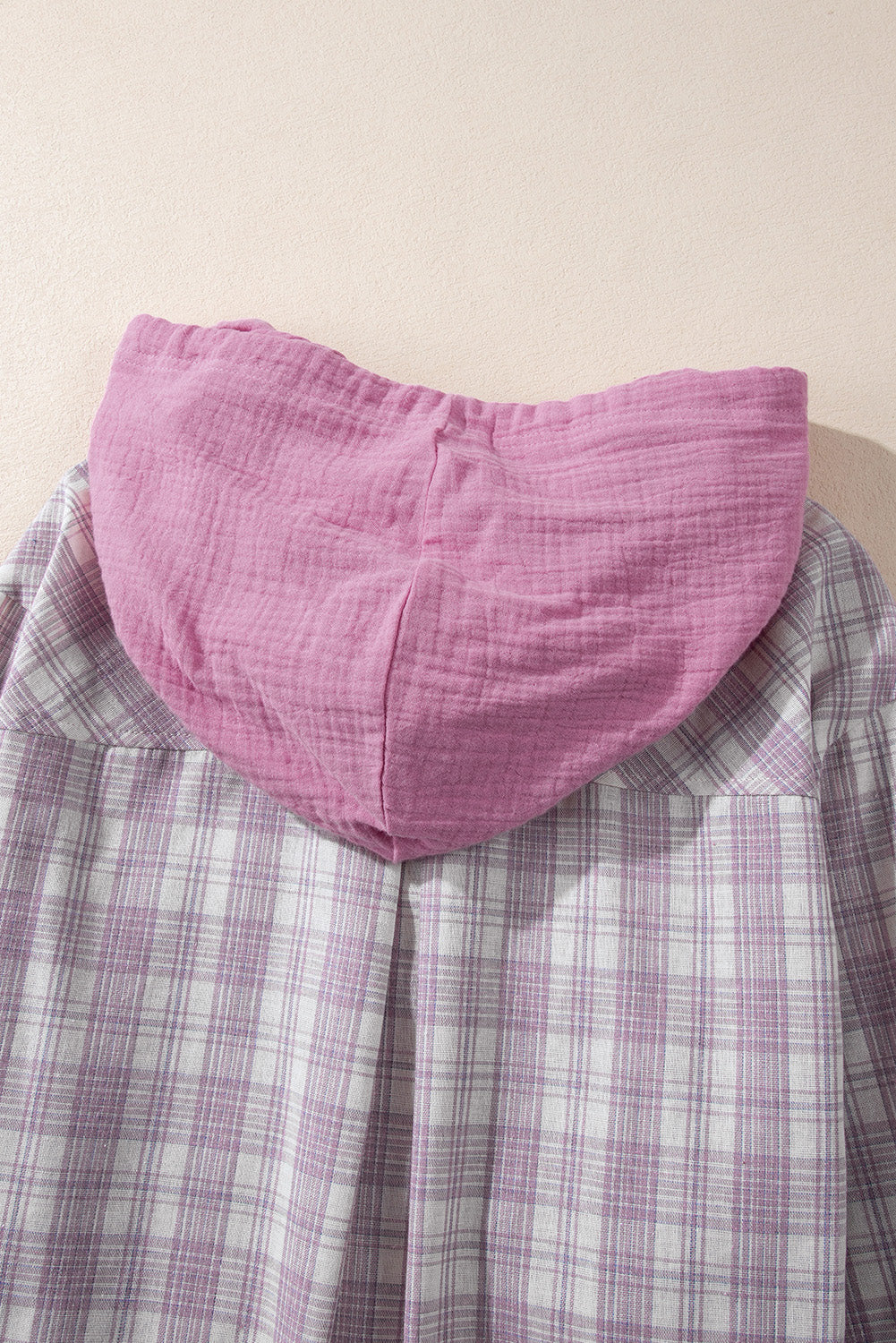 Pink Checkered Print Loose Fit Buttoned Hooded Shacket Plaid Shackets JT's Designer Fashion