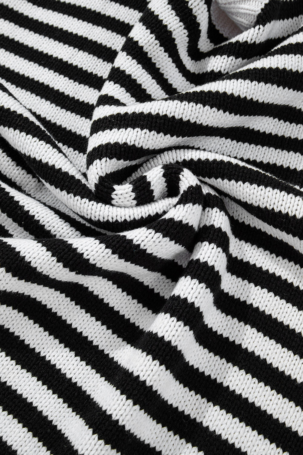 Black white Striped Drop Shoulder Bishop Sleeve Knit Sweater Sweaters JT's Designer Fashion