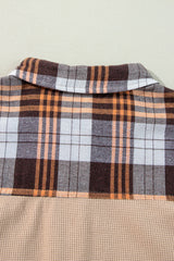 Khaki Thermal Knit Plaid Patchwork Shacket Plaid Shackets JT's Designer Fashion
