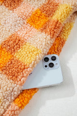Orange Checkered Sherpa Hooded Jacket Jackets JT's Designer Fashion