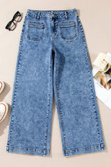 Blue Chic Patch Pocket Straight Leg Loose Jeans Jeans JT's Designer Fashion