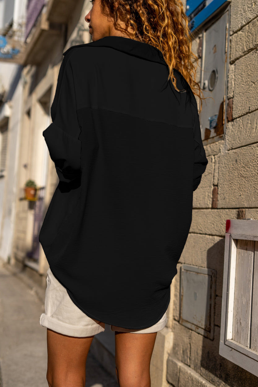 Black Pure Color Patch Pocket Shirt Blouses & Shirts JT's Designer Fashion