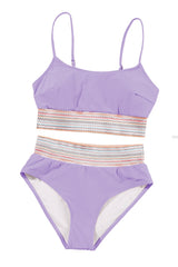 Orchid Petal Striped Patchwork Spaghetti Strap High Waist Bikini Swimsuit High Waisted Swimsuit JT's Designer Fashion
